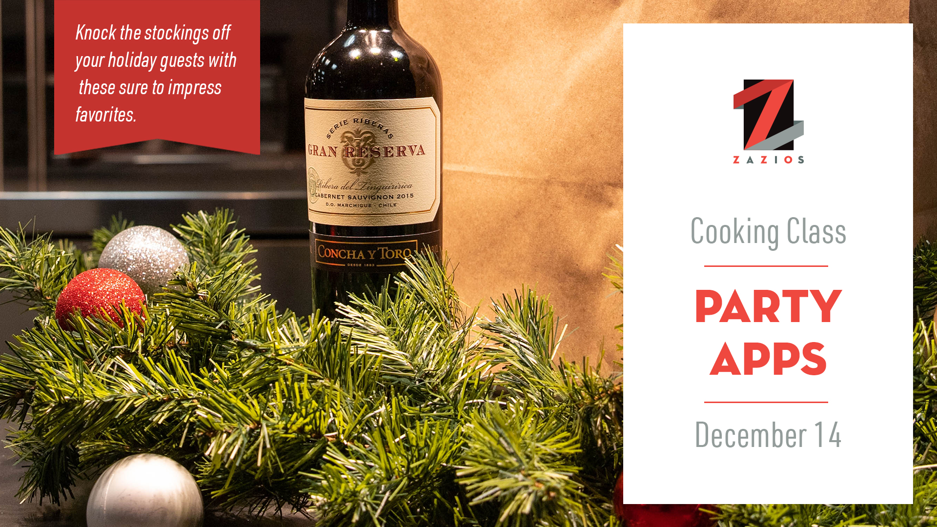 Holiday Party Apps Cooking Class Saturday, December 14, 2019, 1200