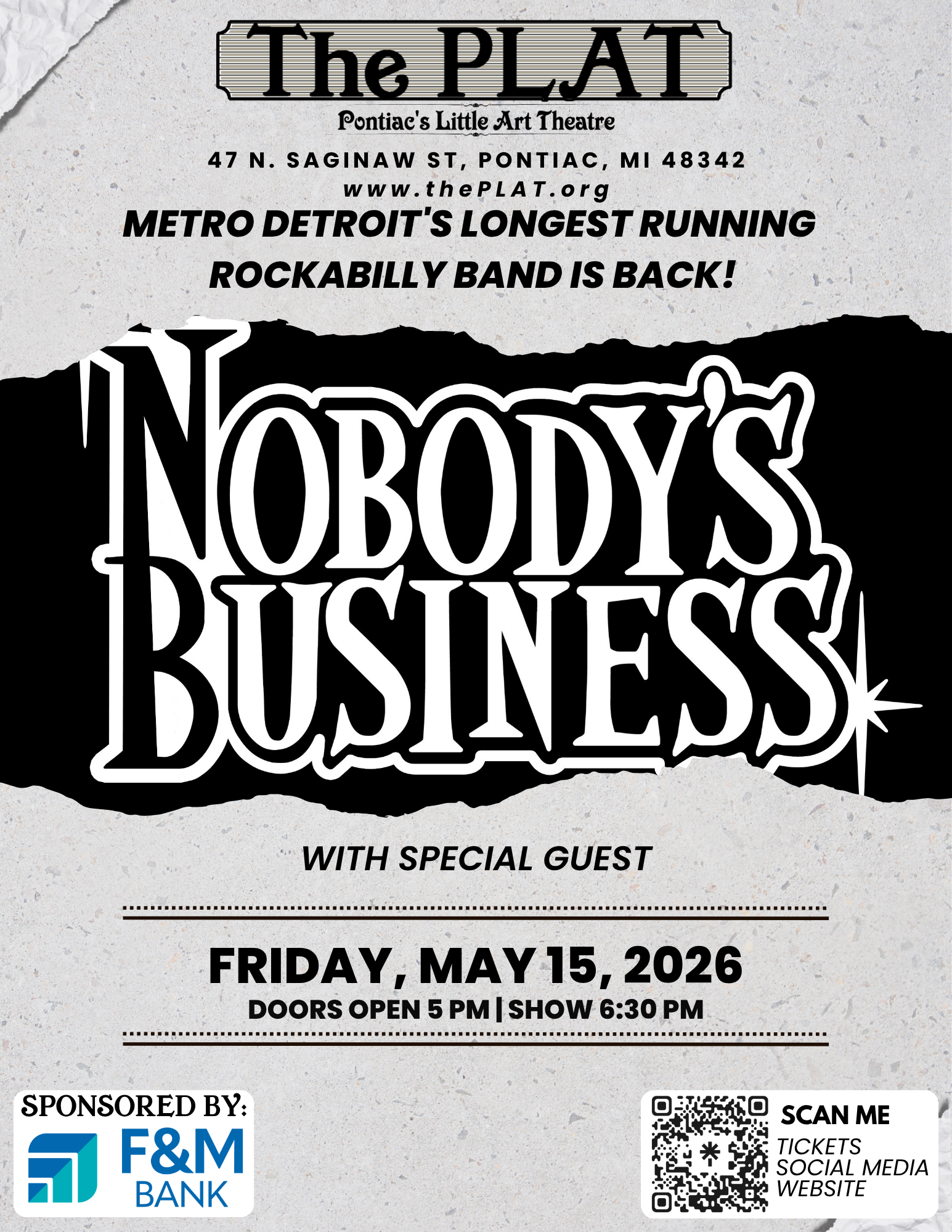 Nobody's Business with Special Guest @ The PLAT | Friday, May 15, 2026