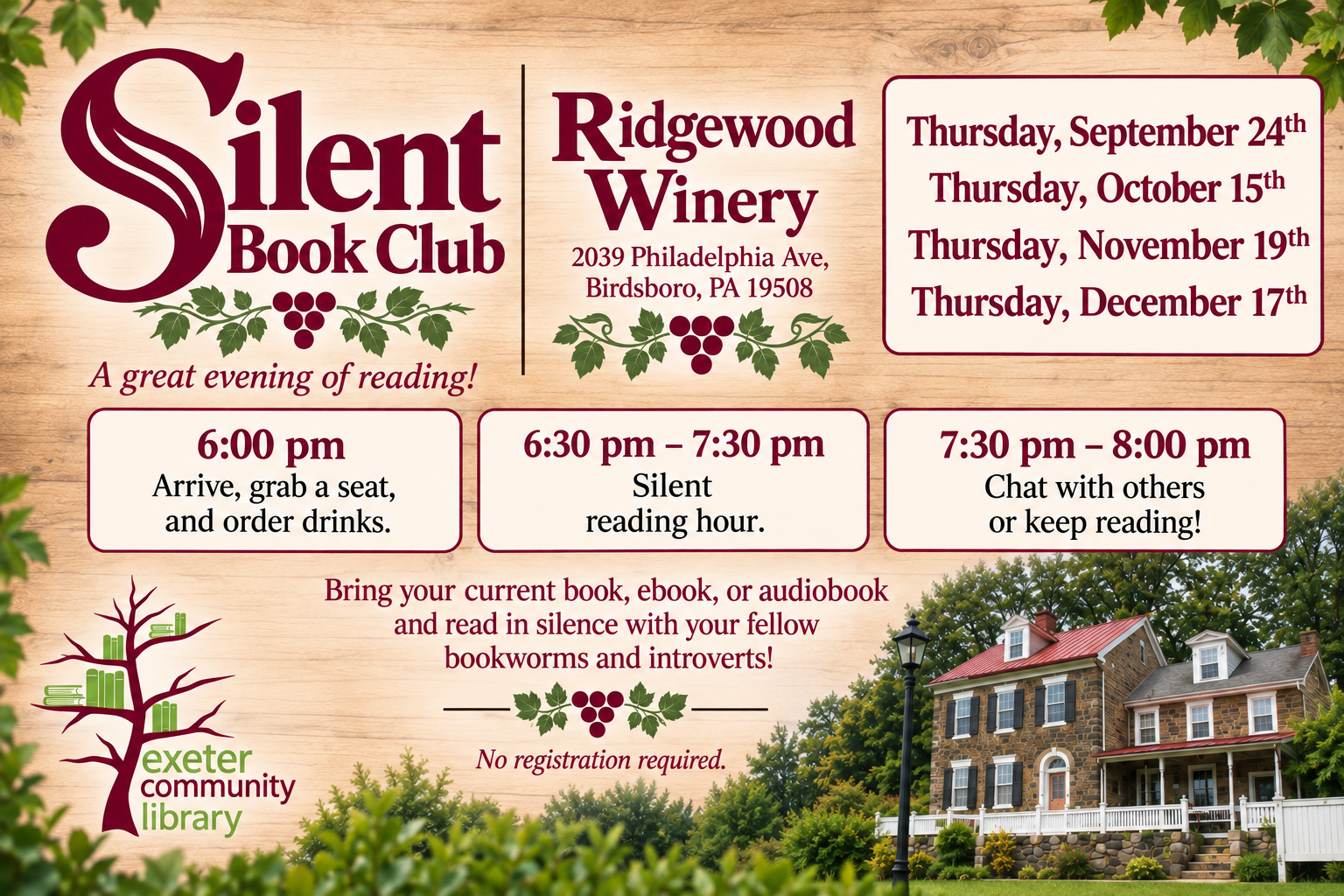 Silent Book Club at Ridgewood Winery