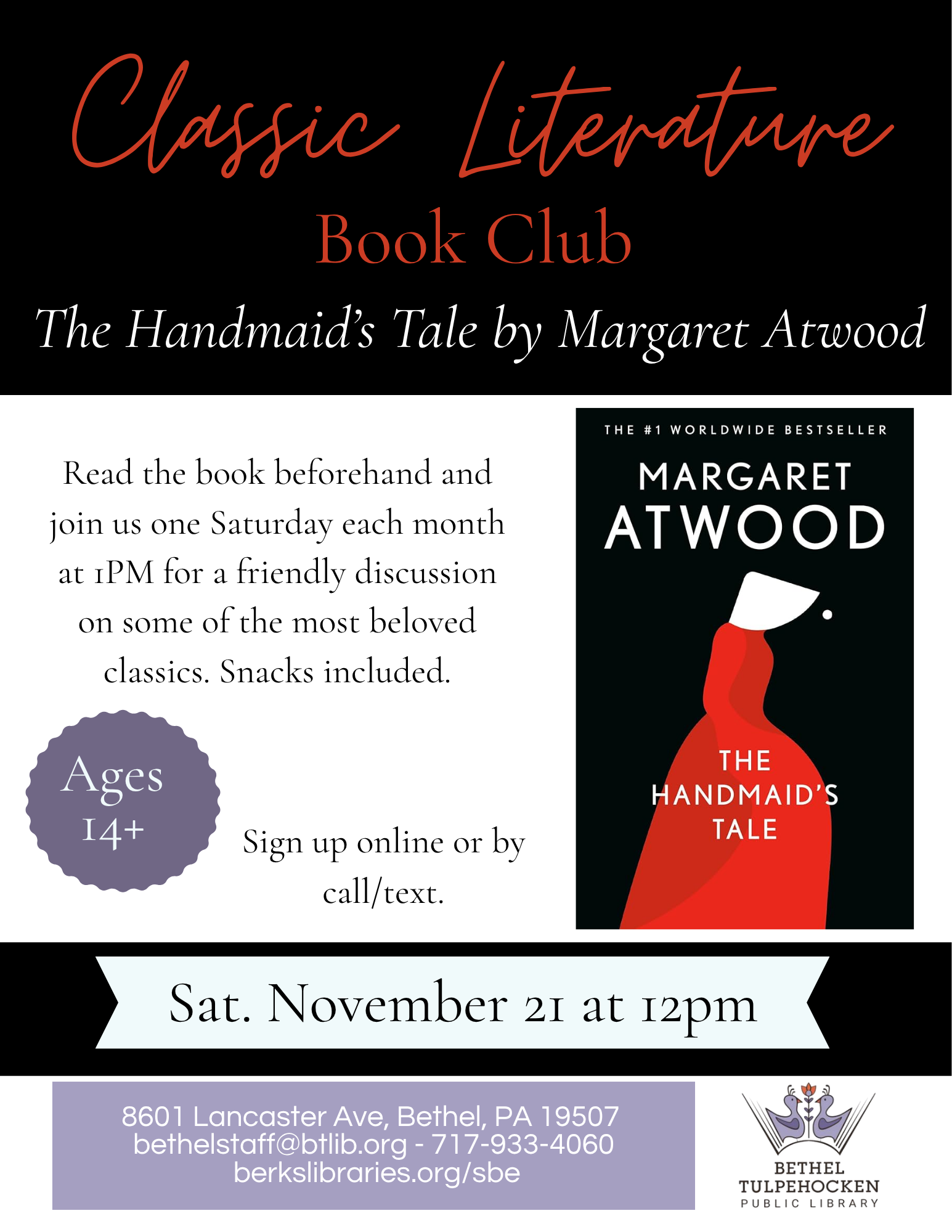 Classic Literature Book Club at Bethel-Tulpehocken Library