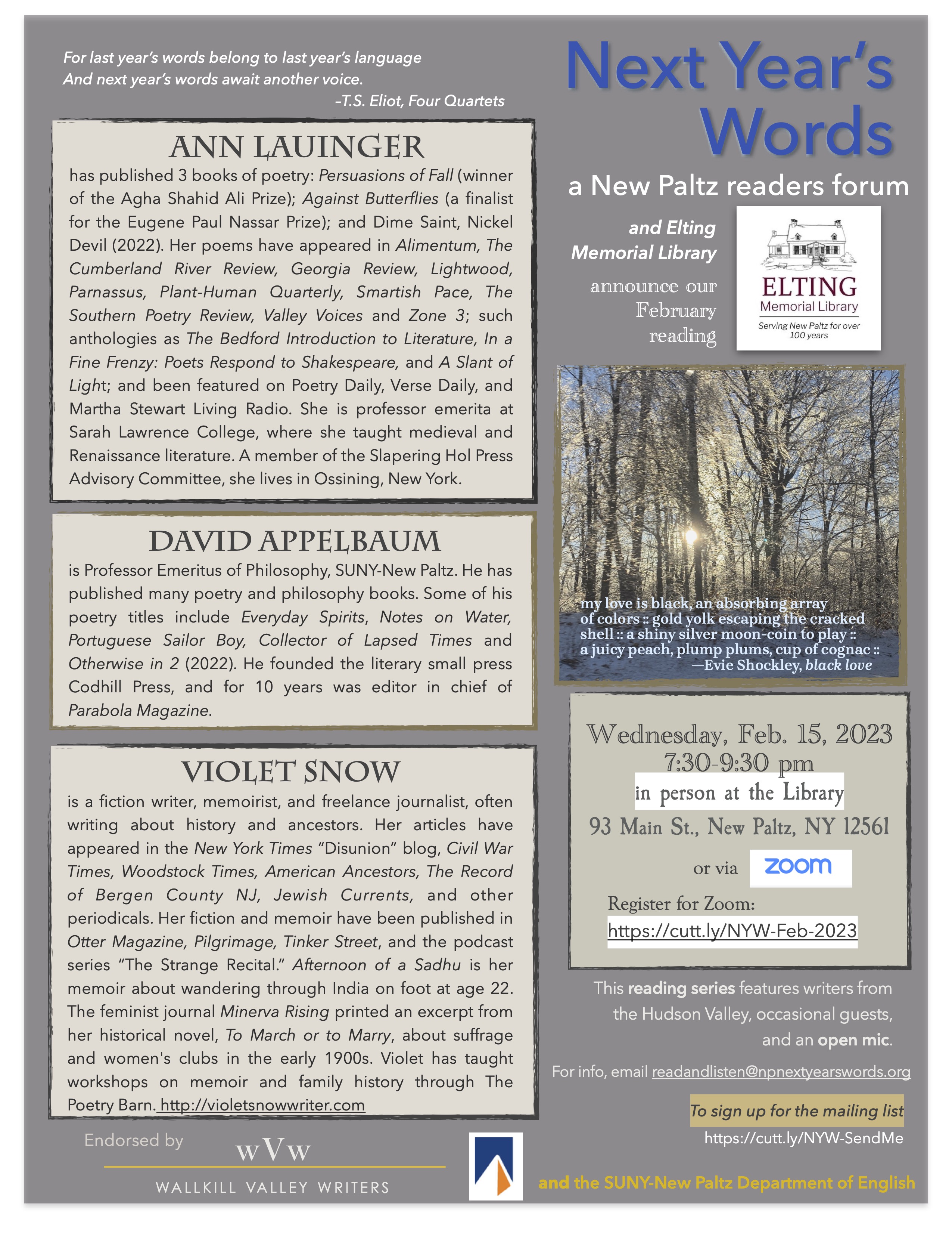 Next Year's Words: A New Paltz Reader's Forum
