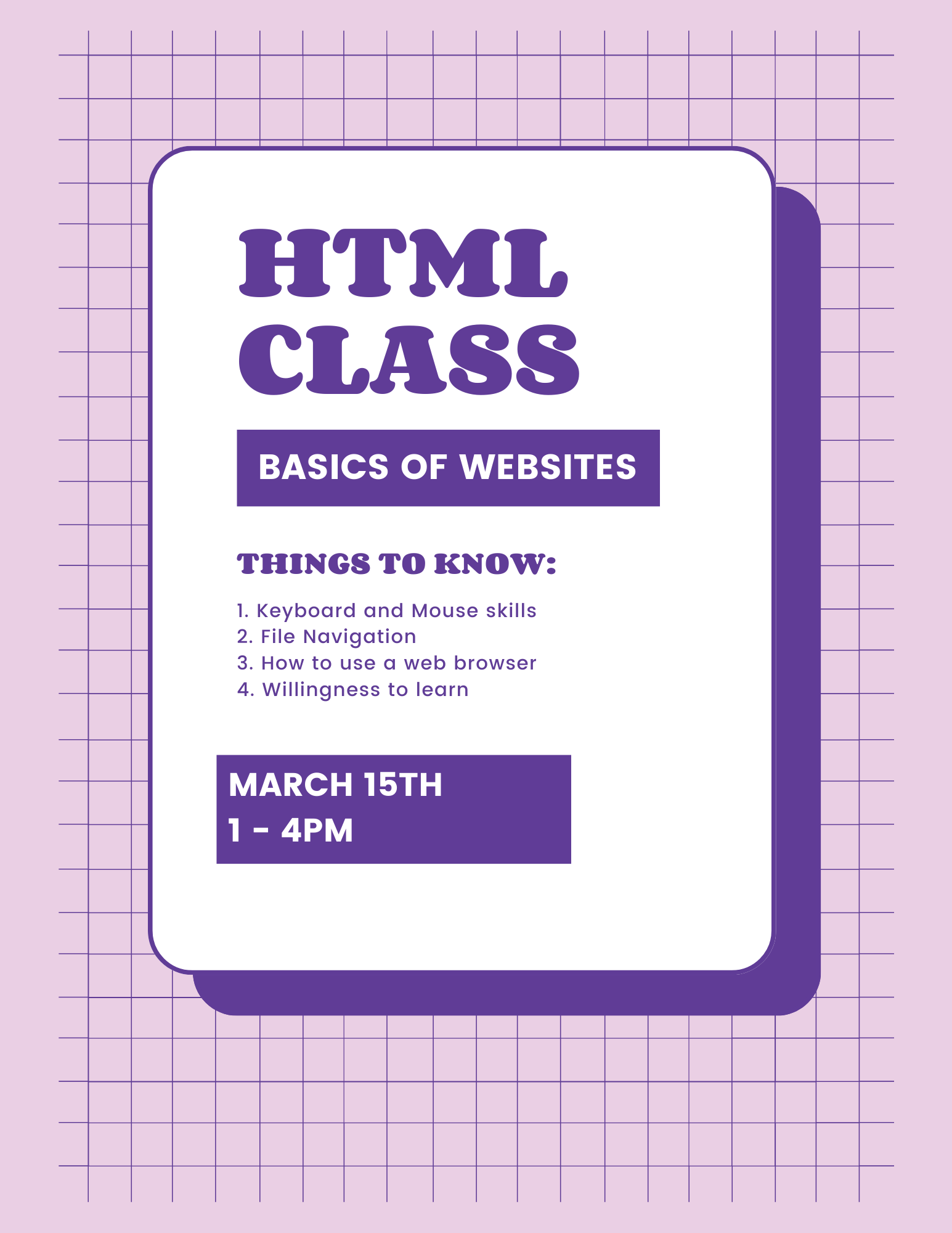 HTML Class - Friday, March 15, 2024, 1:00 PM - Southfield Public ...