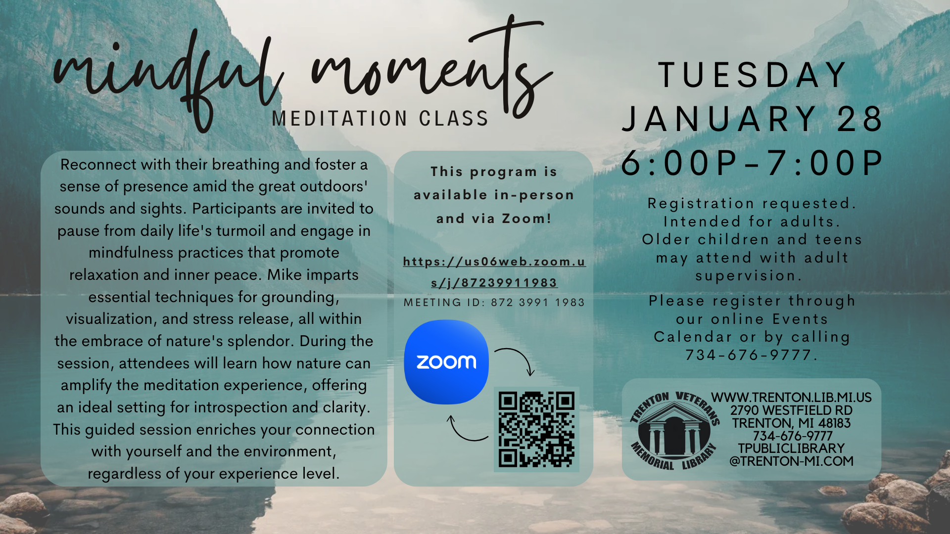 Mindful Moments Meditation Class (also available via Zoom)