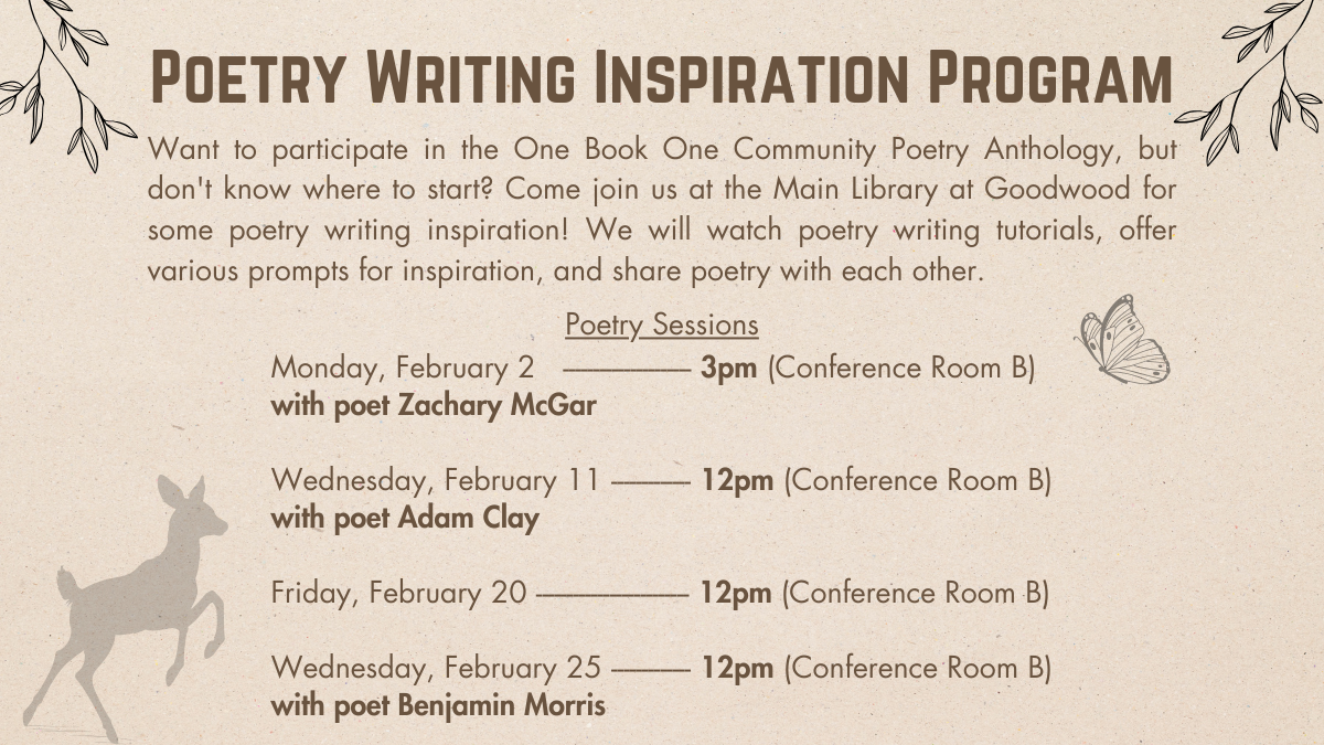 One Book One Community - Poetry Writing Inspiration Program - Monday ...