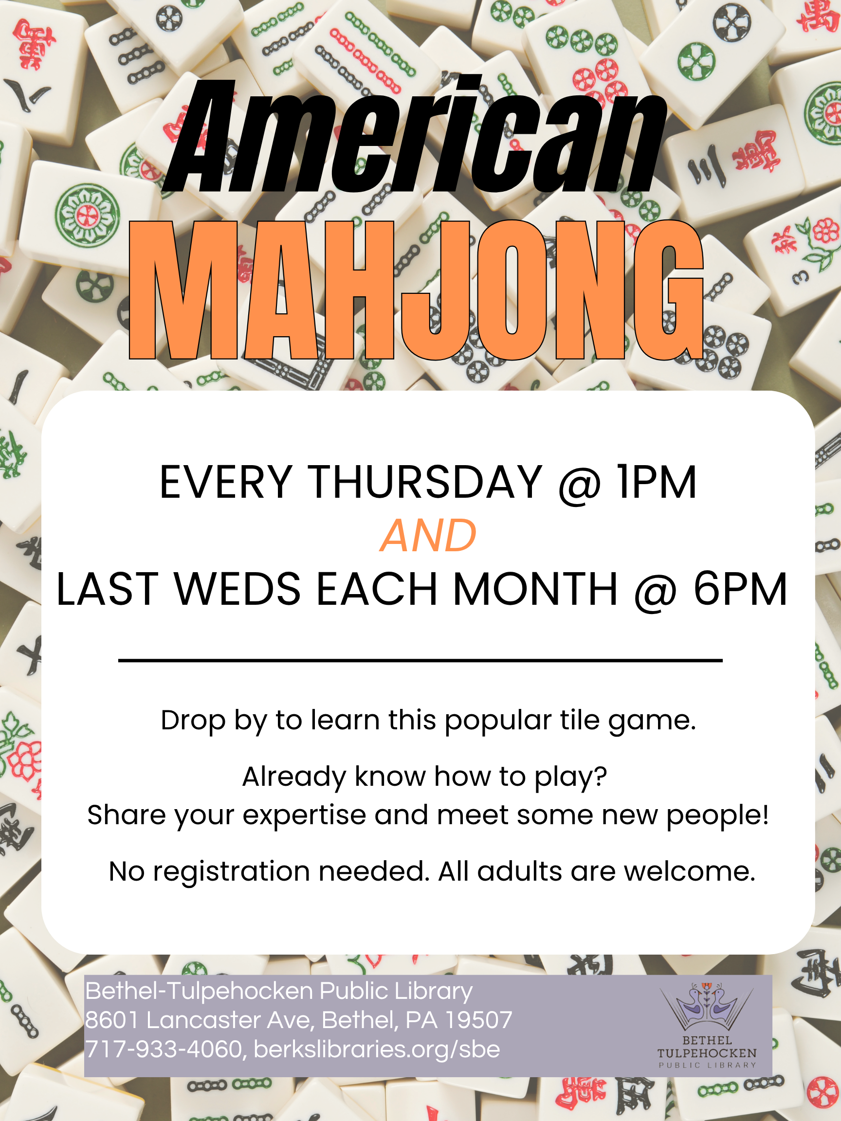 American Mahjong Game Group at Bethel-Tulpehocken Library