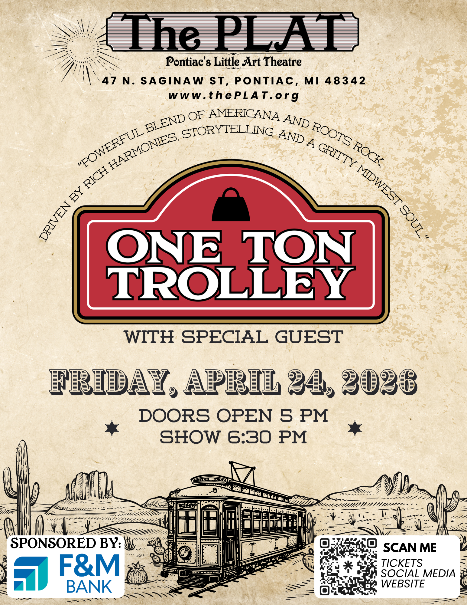 One Ton Trolley with Special Guest @ The PLAT | Friday, April 24, 2026