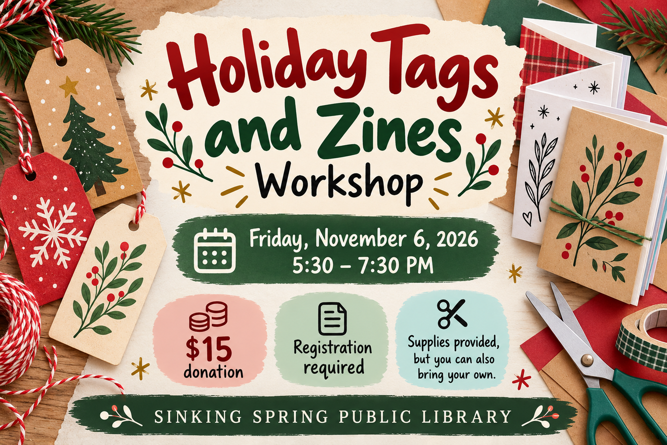 Holiday Gift Tags and Zines Craft Night